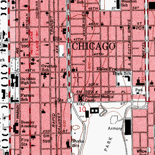 Topographic Map of Washington Park Court, IL