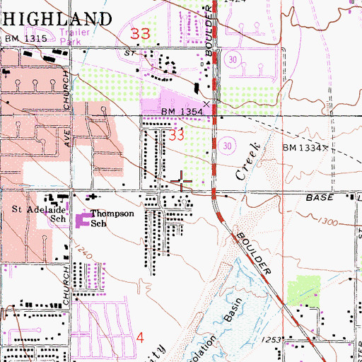 Topographic Map of Highland Village Plaza Shopping Center, CA