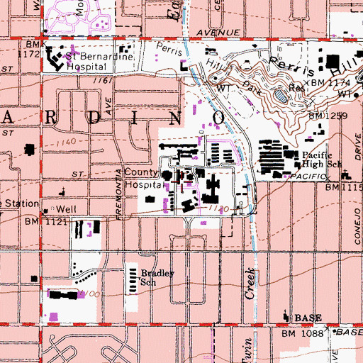 Topographic Map of San Bernardino County Medical Center (historical), CA