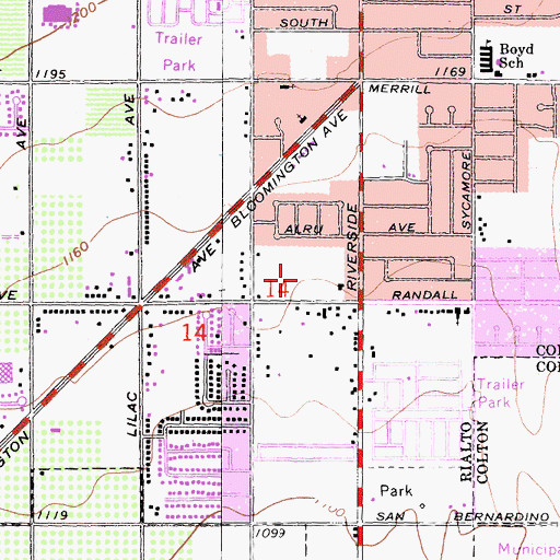 Topographic Map of Milor Continuation High School, CA
