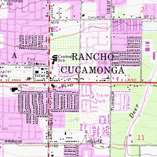 Topographic Map of Rancho Cucamonga Village Shopping Center, CA