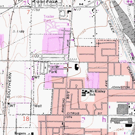 Topographic Map of Rancho Vista Shopping Center, CA