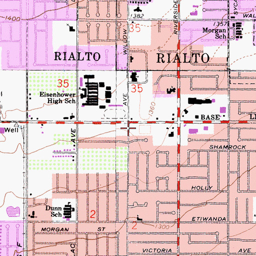 Topographic Map of Rialto Square Shopping Center, CA
