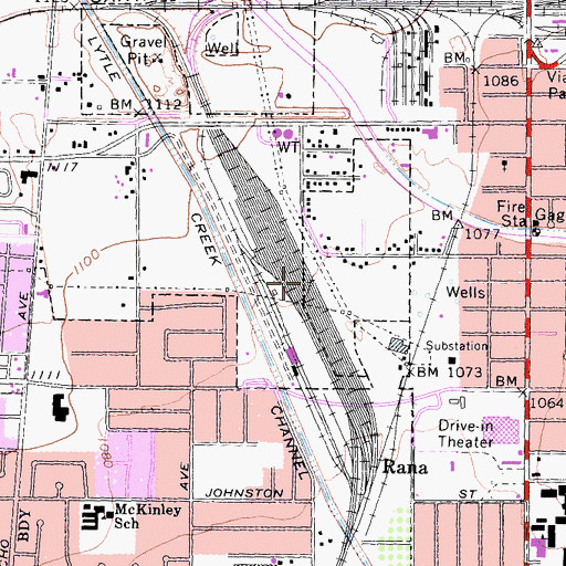 Topographic Map of Santa Fe Railroad Yards, CA