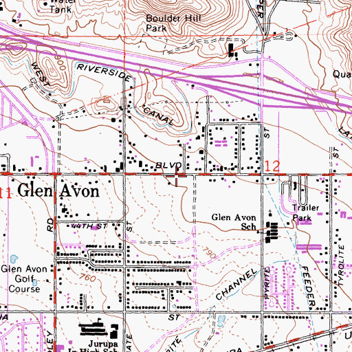 Topographic Map of Glen Avon Post Office, CA