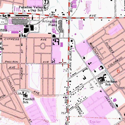 Topographic Map of Van Buren Plaza I Shopping Center, CA