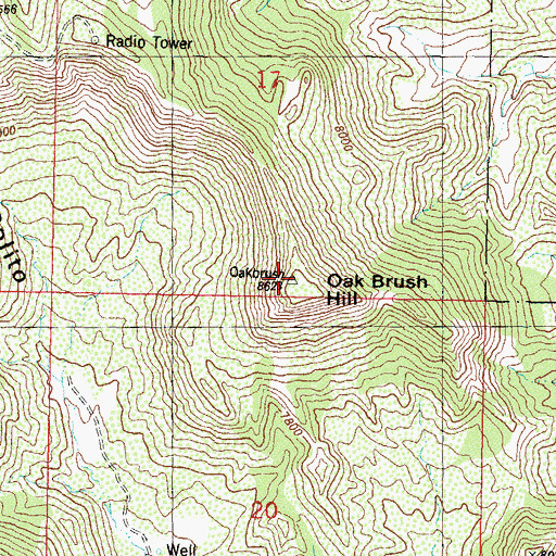 Topographic Map of Oakbrush Hill, CO