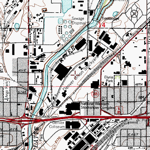 Topographic Map of Denver Union Stockyard, CO
