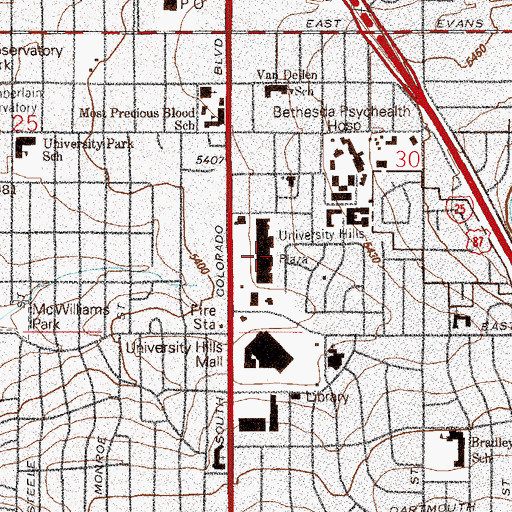 Topographic Map of University Hills Plaza, CO