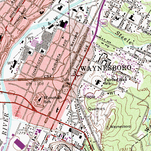 Topographic Map of Basic City, VA
