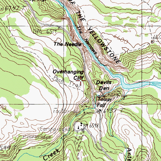 Topographic Map of Overhanging Cliff, WY