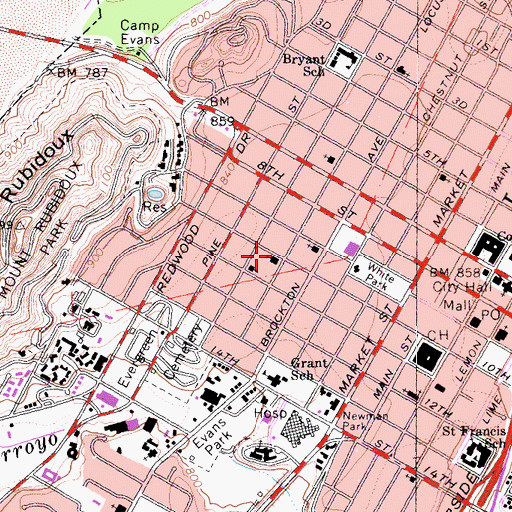 Topographic Map of Allen Chapel African Methodist Episcopal Church, CA