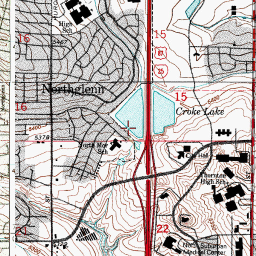 Topographic Map of Merchants Park Shopping Center, CO