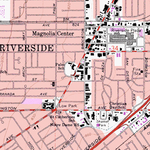 Topographic Map of Brocktown Arcade Shopping Center, CA