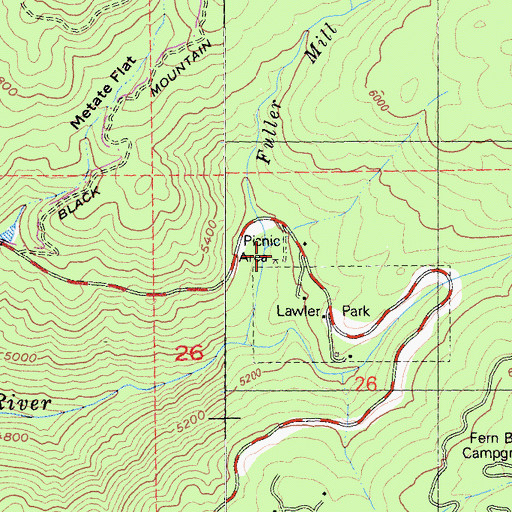 Topographic Map of Fuller Mill Creek Picnic Area, CA