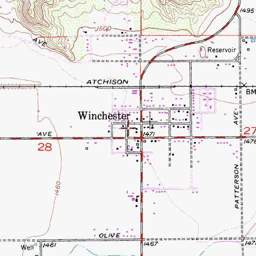 Topographic Map of Winchester Post Office, CA