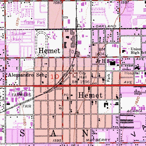Topographic Map of Hemet Chamber of Commerce, CA