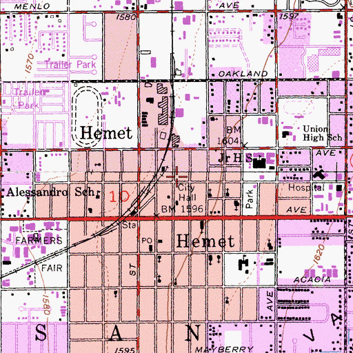 Topographic Map of Hemet Civic Center, CA