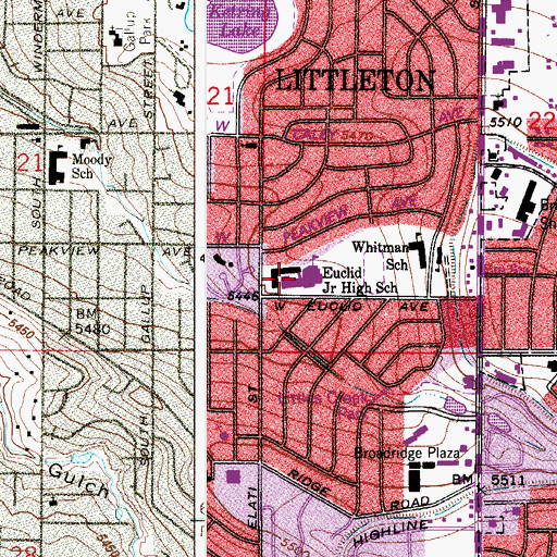 Topographic Map of Euclid Middle School, CO
