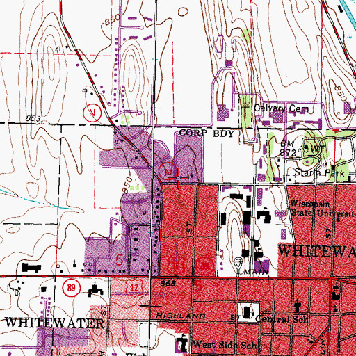 Topographic Map of Arey Hall, WI