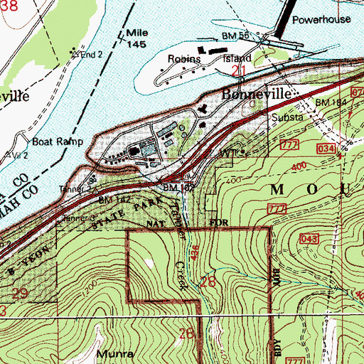Topographic Map of Bonneville State Park, OR