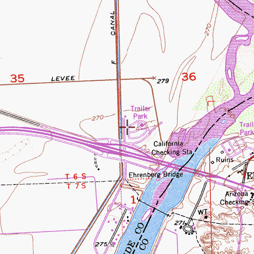 Topographic Map of Blythe Marina Mobile Estates, CA