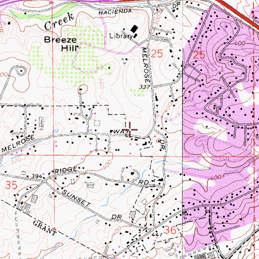 Topographic Map of Breeze Hill Elementary School, CA