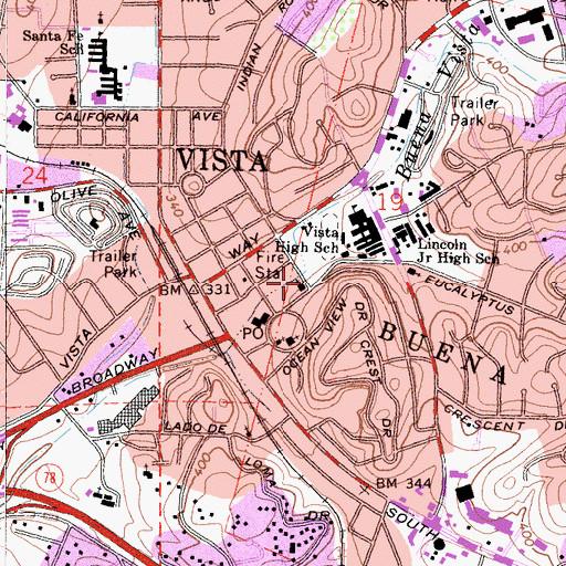Topographic Map of Emmanuel Baptist Church of Vista, CA