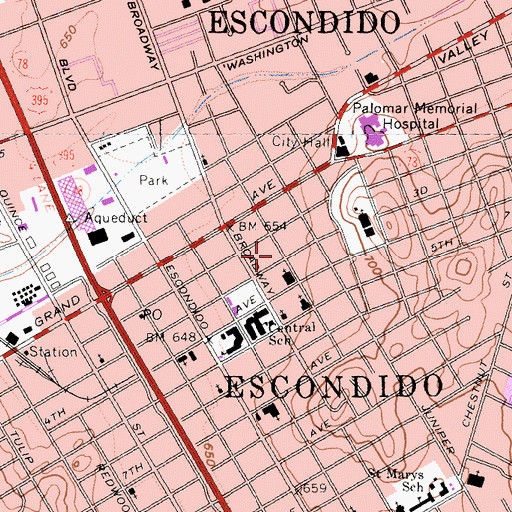 Topographic Map of Escondido Public Library, CA