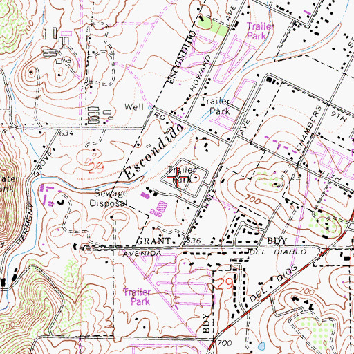 Topographic Map of Green Tree Estates Mobile Home Park, CA