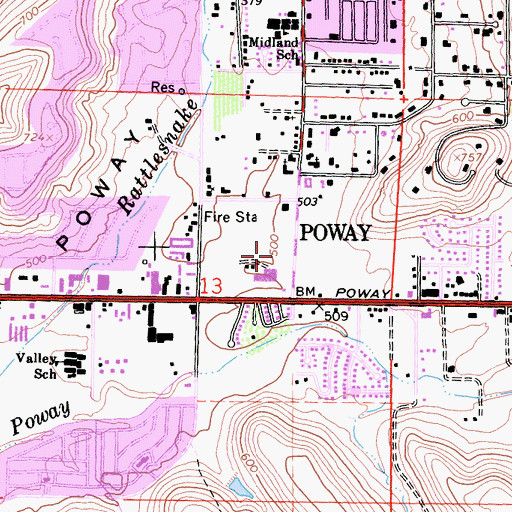 Topographic Map of Poway Post Office, CA