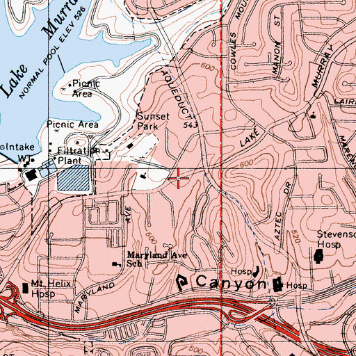 Topographic Map of Lake Murray Evangelical Free Church, CA