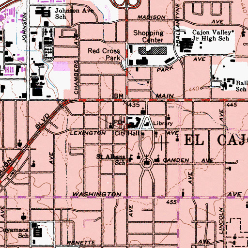 Topographic Map of El Cajon City Hall, CA