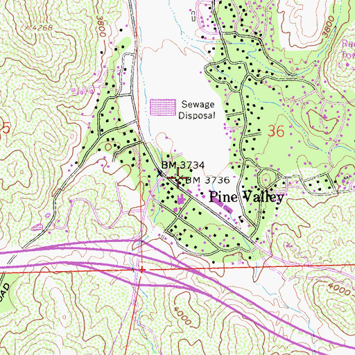 Topographic Map of Pine Valley Post Office, CA