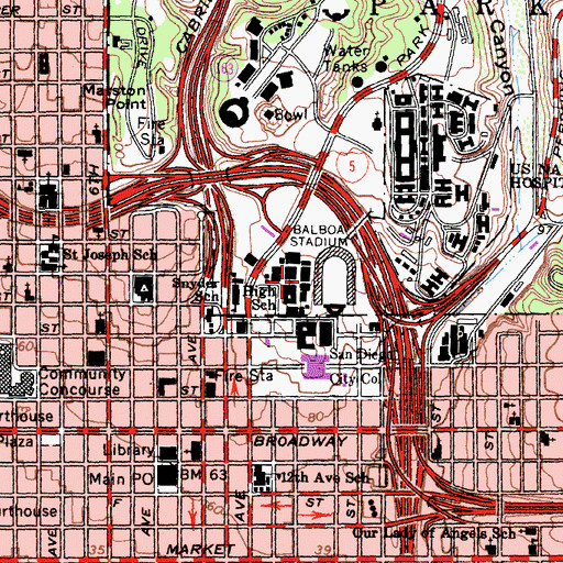 Topographic Map of San Diego Senior High School, CA