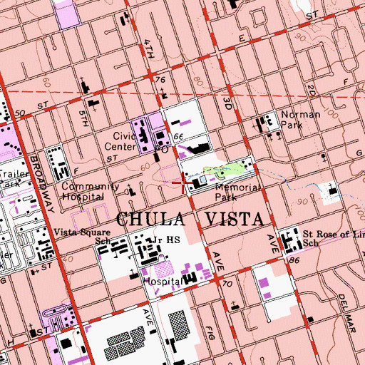 Topographic Map of Chula Vista Recreation Center, CA