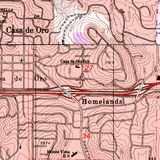 Topographic Map of Casa de Oro Living Springs Church, CA