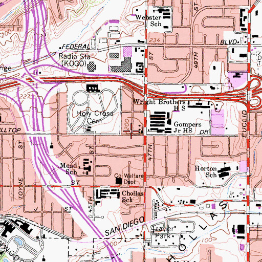 Topographic Map of Chollas View United Methodist Church, CA