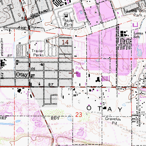 Topographic Map of Otay Elementary School, CA