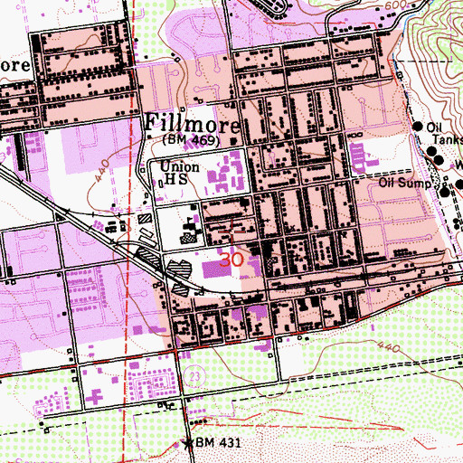 Topographic Map of Fillmore City Hall, CA