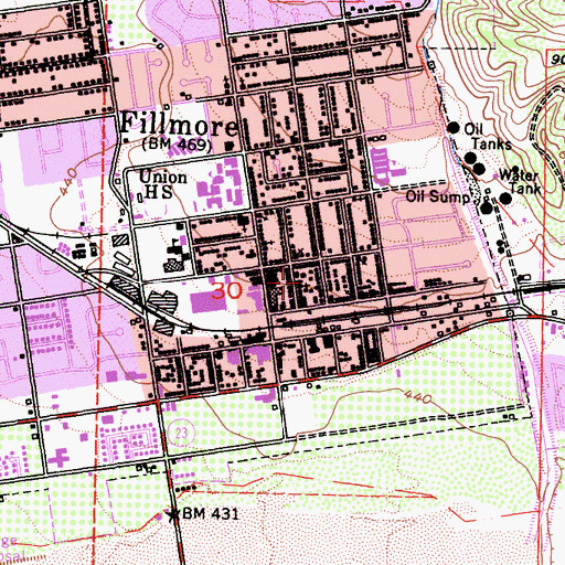Topographic Map of First United Methodist Church, CA