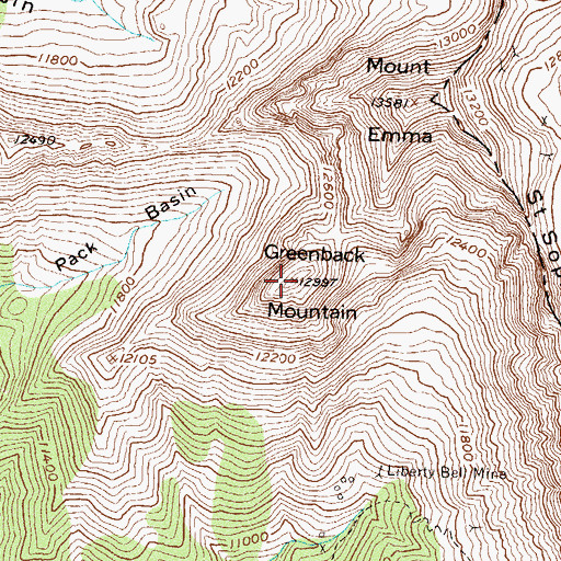 Topographic Map of Greenback Mountain, CO
