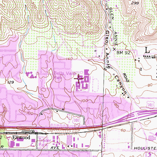 Topographic Map of Dos Pueblos Continuation High School, CA