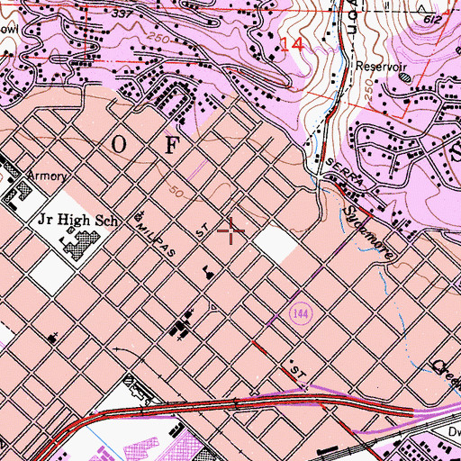 Topographic Map of Eastside Branch Santa Barbara Public Library, CA