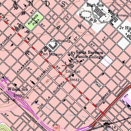 Topographic Map of Santa Barbara Post Office, CA