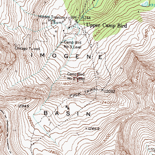 Topographic Map of Camp Bird Number 2 Level, CO