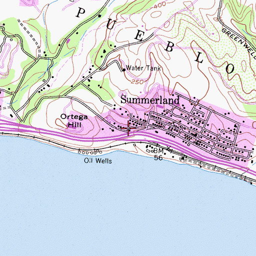 Topographic Map of Summerland Post Office, CA