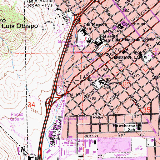 Topographic Map of Meridian Fellowship Church, CA