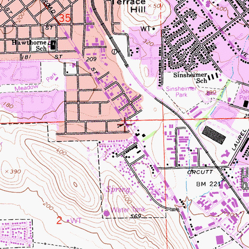 Topographic Map of Church of Christ, CA