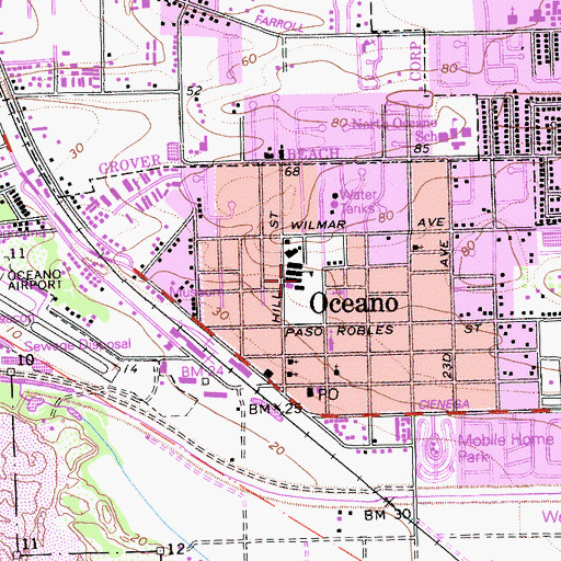 Topographic Map of Oceano Elementary School, CA